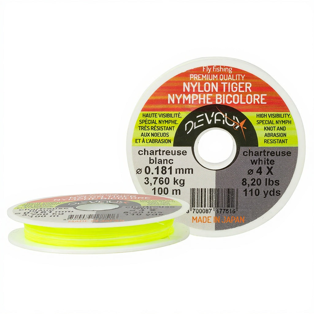 DEVAUX Tiger nymph chartreuse/white two-tone nylon thread